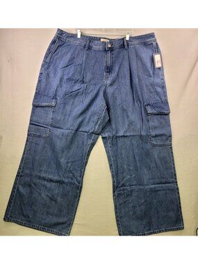 Universal Thread Medium Wash Cargo Jeans 26 Wide Leg Utility Y2K Streetwear